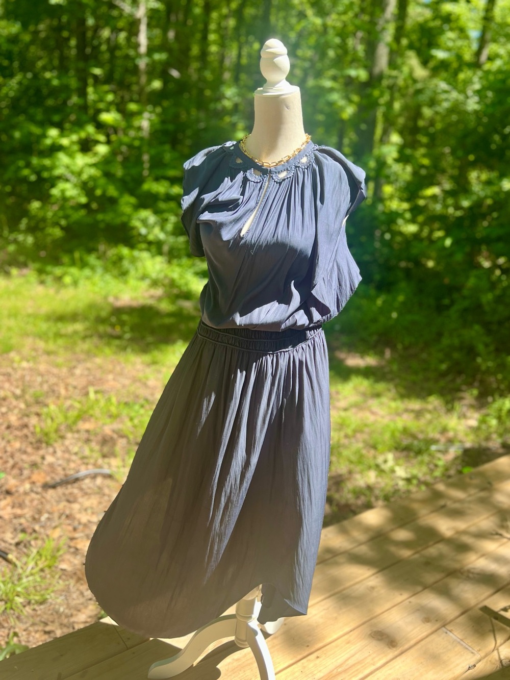Ramy Brook Slate Blue Pleated Maxi Dress
